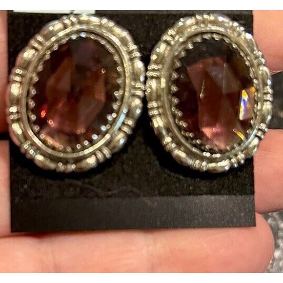 Vintage Whiting And Davis Saphiret Cabochon Earrings Clip On Great Condition - Picture 2 of 5